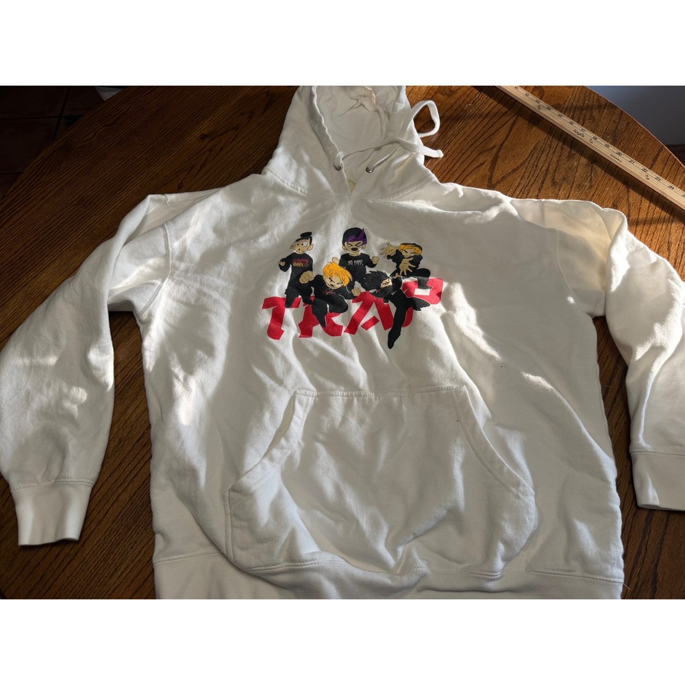 Anime Trap Graphic Hoodie White Streetwear Pullover Sweatshirt Mens XL